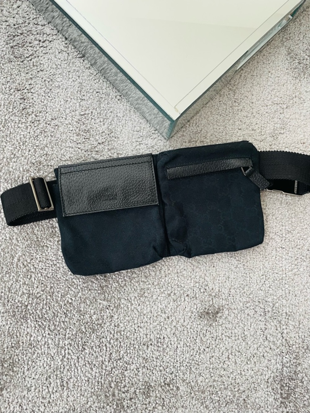 Gucci Black Canvas Leather Trim Belt Bag